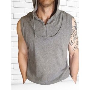 Vintage Armani Exchange Sleeveless Gray Hoodie with Faux Dickey Layer